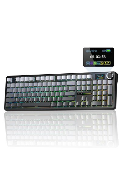 Aula F108 Pro Ekranlı Mekanik Klavye Nimbus Switch RGB Hot Swap 8000mAh Makrolu Oyuncu Klavyesi Gri