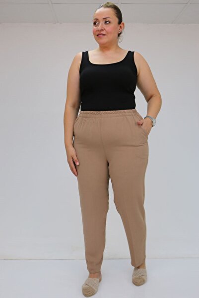 Eslina 59015 Plus Size Borupaça Crepe Trousers - Mink