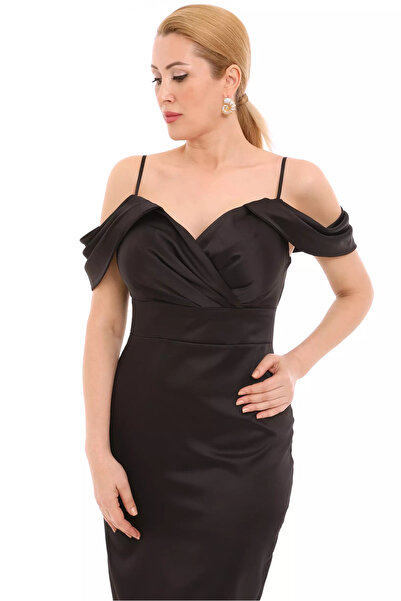 Fervente Rochie elegantă fără mâneci din satin negru Viviana - XL(42)