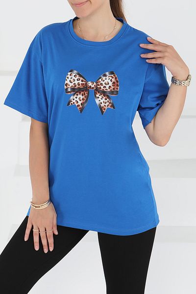 TOFİSA Printed Short Sleeve T-Shirt Saks - 27501