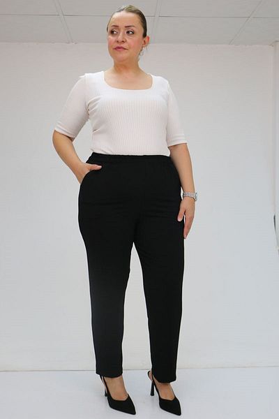 Eslina 59015 Large Size Borupaça Crepe Trousers - Black