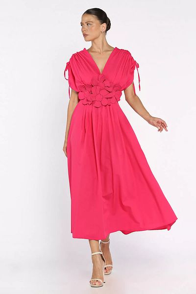GÜLSELİ Fuchsia Daisy Appliqued Double Breasted Dress