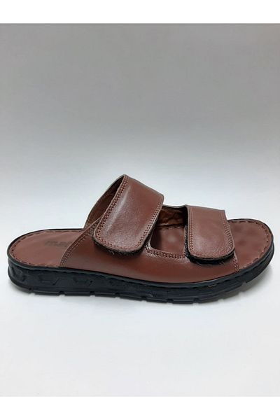 marutti Genuine Leather Double Sticked Toe Open Comfortable Taba Color Men's Slippers