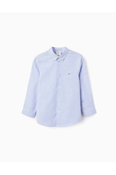 Ziddy قميص أكسفورد مخطط للأولاد، أبيض/أزرق