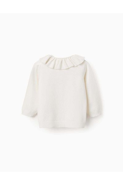 Ziddy Cardigan with Ruffle Collar for Baby Girls, White