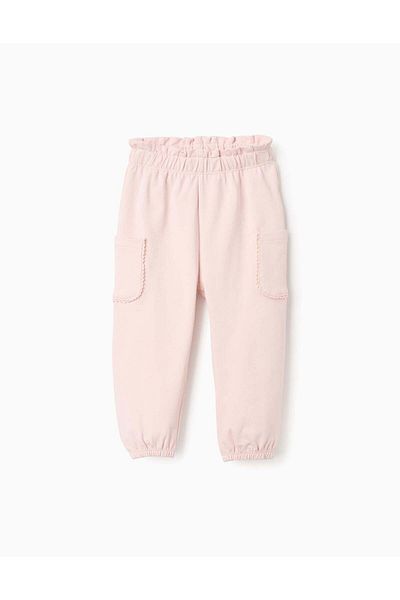 Ziddy Joggers with Embroidered Pockets for Baby Girls, Pink