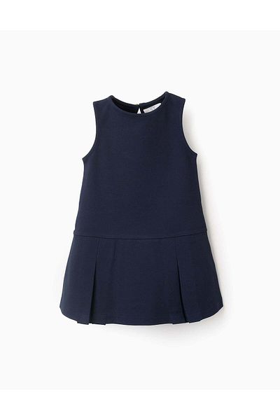 Ziddy Ponte Roma Pleated Dress for Baby Girls, Dark Blue