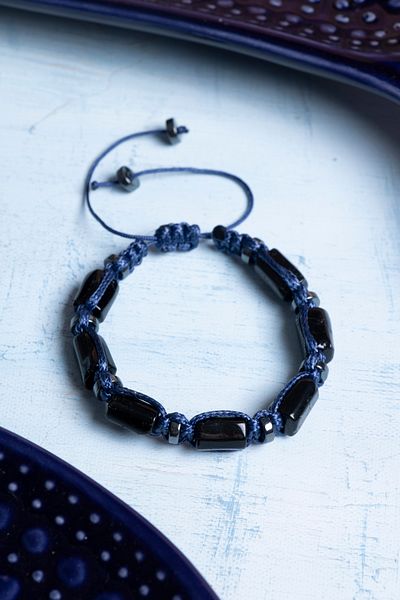 DENİZ Certified Macrame Black Tourmaline Natural Stone Bracelet