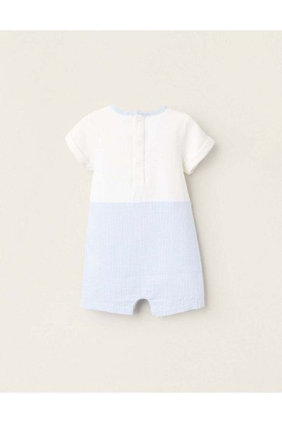 Ziddy Striped Dual-Fabric Romper for Newborns, White/Blue