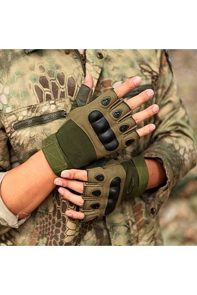 Hipolar Tactical Fingerless Gloves, Sizes M-L-XL, Protective Armor, Adjustable with Velcro