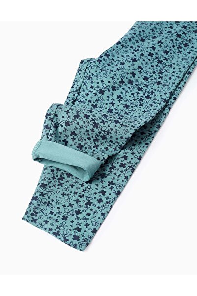 Ziddy Pack of 2 Floral/Smooth Leggings for Baby Girls, Green/Blue