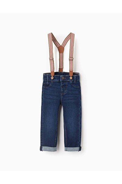 Ziddy بنطلون جينز مع دعامات للأولاد الصغار، أزرق غامق