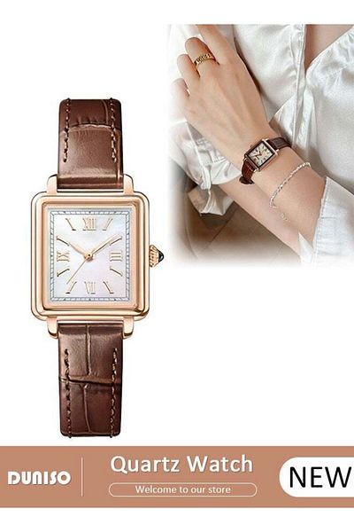 fun zone DUNISO Luxury Retro Women's Leather Strap Watch Simple Quartz Watch for Men and Women
