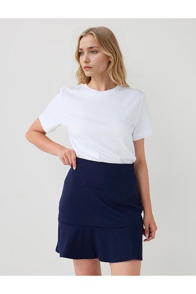 Jimmy Key Navy Blue Straight Cut Regular Waist Mini Knitted Skirt