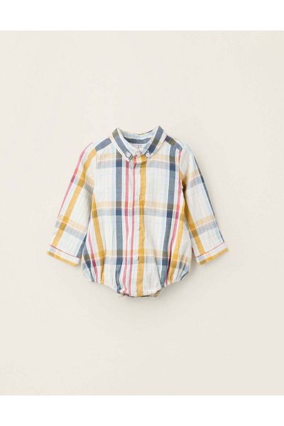 Ziddy Cotton Bodysuit-Shirt with Checkered Pattern for Newborns 'B&S', Multicolour