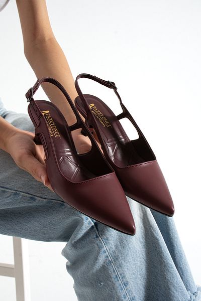 Pazzyonez Women's Burgundy Pointed Toe Elegant Evening Dress Short Evening Dress Stiletto Heels