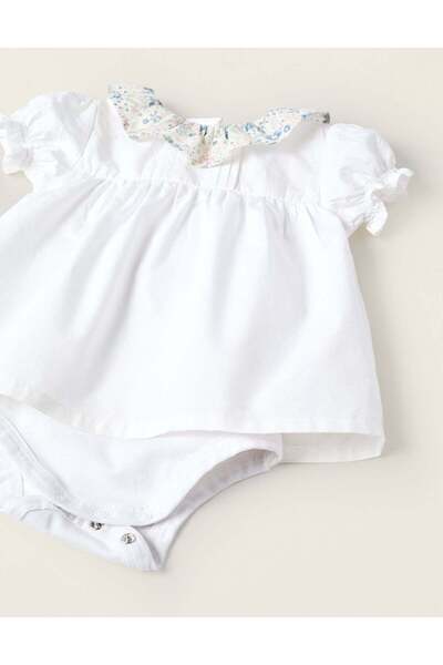 Ziddy Bodysuit-Blouse + Bloomers for Newborn Girls, White/Blue/Pink