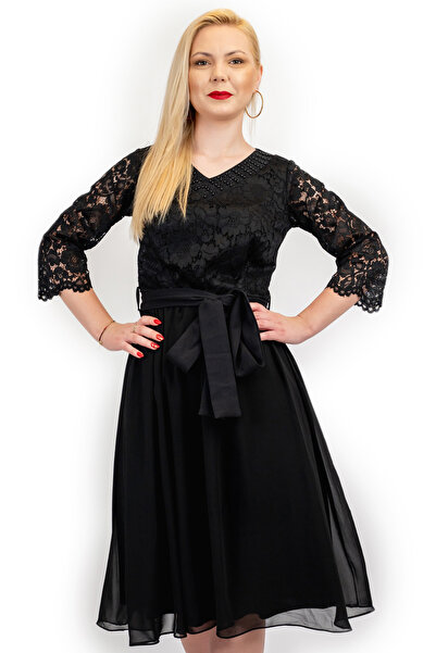 Kokoa Rochie de mireasă midi elegantă Moze neagră cu dantelă - M(36)