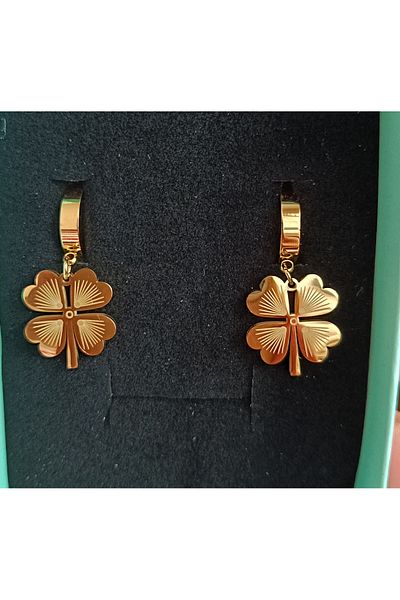 Kudi Four Clover Steel Necklace Four Clover Steel Earrings Set