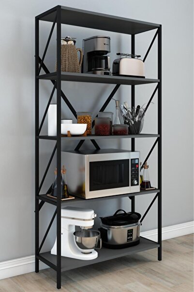 Remaks OPTİMUS Metal Kitaplık 5 Raflı Çok Amaçlı Dosya Rafı Ofis Salon Raf 150 Cm ANTRASİT