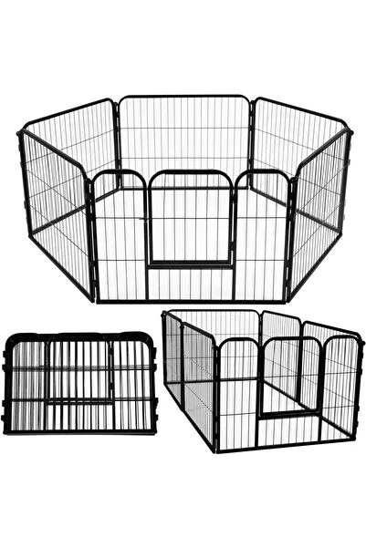 SERSIMO Tarc pentru animale de companie, din fier, forma configurabila, cu usa de acces, 165x80x60cm, negru