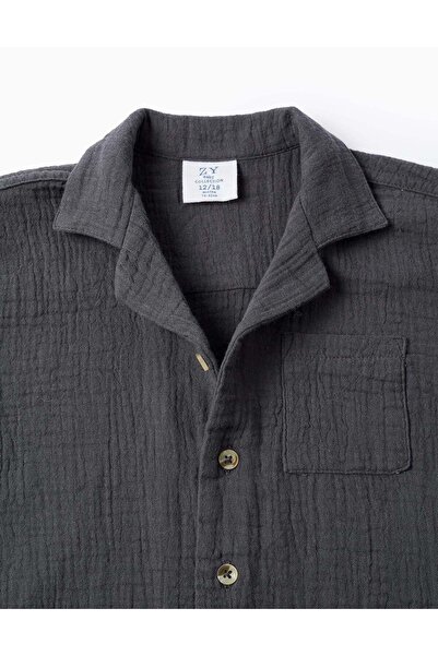 Ziddy Short Sleeve Shirt in Bamboula for Baby Boys, Grey