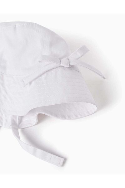 Ziddy Hat in Twill with Bow for Baby and Girl, White