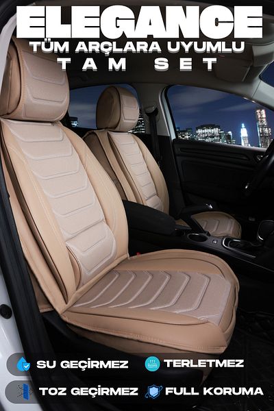 PlusOto Full Orthopedic Anti-Sweat Elegance Series Auto Seat Cover Compatible with All Vehicles Set of 5