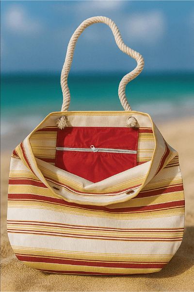 Çınar Bez Çanta Yellow Striped Beach Bag