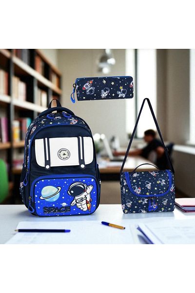 JOJO KIDS Boy Space Elementary School Backpack, Set of 3, Thermal Nutrition, Pen Holder, Orthopedic Bag