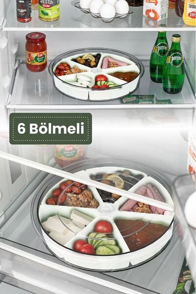 polbo 360 Degree Rotating Breakfast and Presentation Set with Triangular Compartment Lid – 6 Compartment Food Organizer