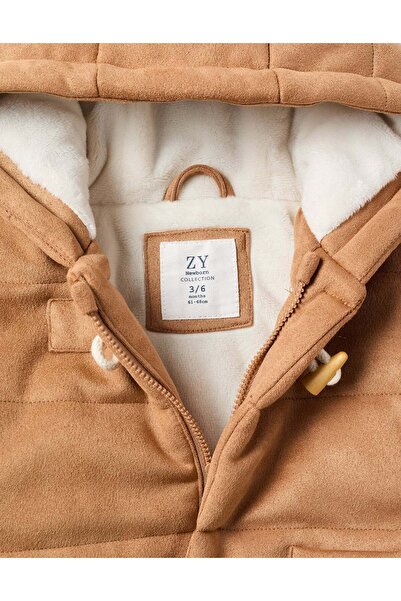Ziddy Suedette Hooded Jacket for Newborns, Camel
