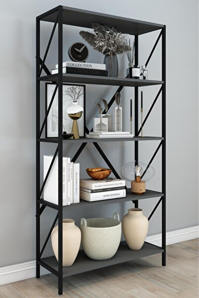 Remaks OPTİMUS Metal Kitaplık 5 Raflı Çok Amaçlı Dosya Rafı Ofis Salon Raf 150 Cm ANTRASİT