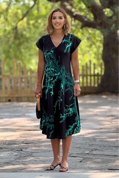 Nevin Kaya Moda Afitap Dress Black Coral Patterned