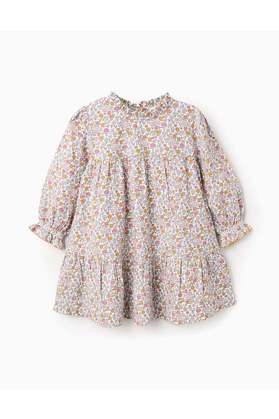 Ziddy Cotton Floral Dress for Baby Girls, Multicolour