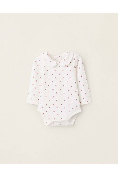 Ziddy Bodysuit with Pattern and Ruffles for Newborn Girls 'Flowers', White/Red