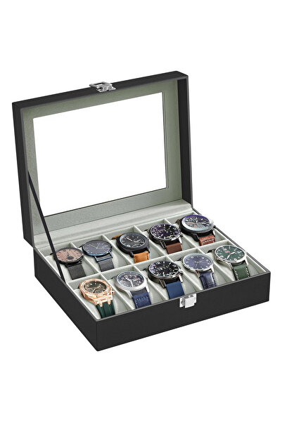 OEM SONGMICS Watch storage and organization box, with 10 compartments, synthetic leather, with glass lid,