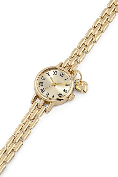 SPECTRUM PREMİUM Spectrum Minimal Case Round Dial Heart Charm Detailed Metal Cord Women Wrist Watch