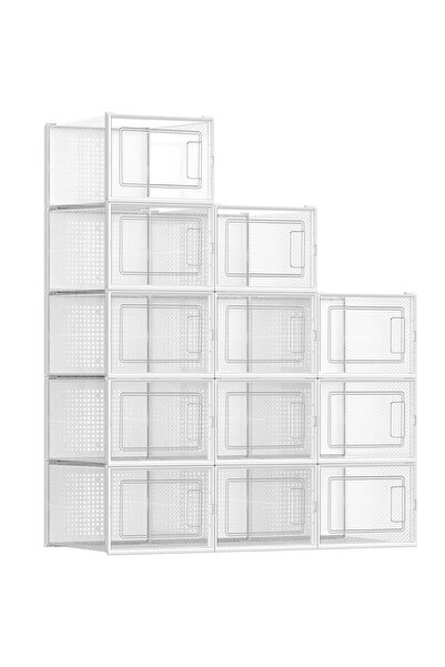 SONGMICS Cutii de pantofi, set de 12 organizatoare stivuibile, 35x25x19cm, tr...