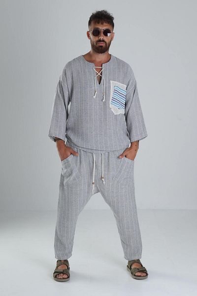 COCOPELLI Gray Linen Cotton Design Shalwar Suit