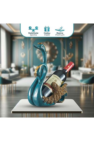 Timebox wine bottle holder, 30 cm high, made of resin, ornament, Swan model, Dark blue