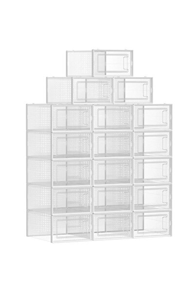 SONGMICS Cutii de pantofi, set de 18 organizatoare stivuibile, 34x23x14cm, tr...