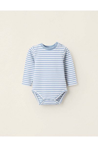 Ziddy Striped Long Sleeve Bodysuit for Newborns, White/Blue