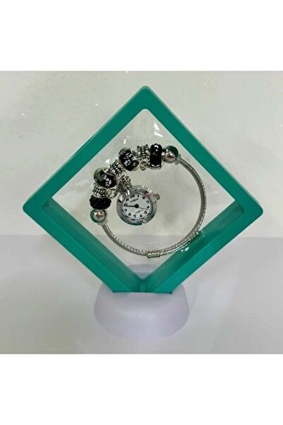 FashionForYou Ceas elegant Silver VSH cu pandativ, margele tip Murano si bratara reglabila, Verde