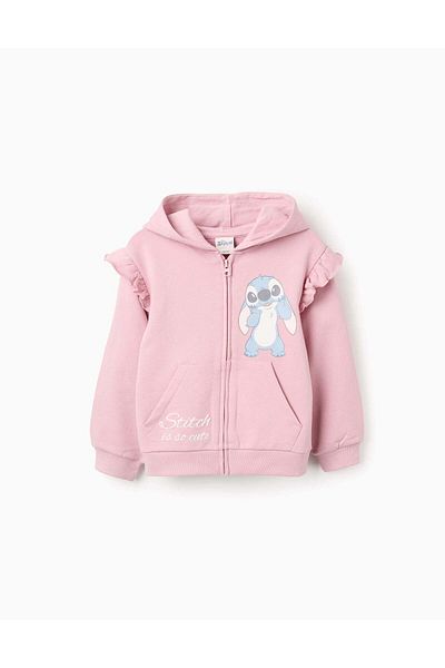 Ziddy Cotton Hooded Jacket with Ruffles for Girls 'Stitch', Pink