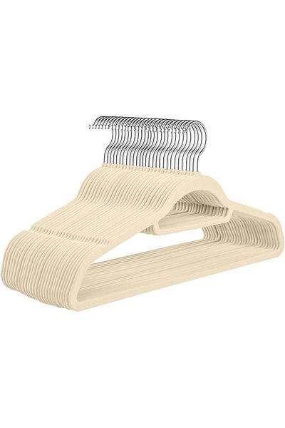 Saharaz 100 PCS Velvet Hangers,Non-Slip with 360° Rotating Hook,Ideal for Suits,Dresses More,Lvory White