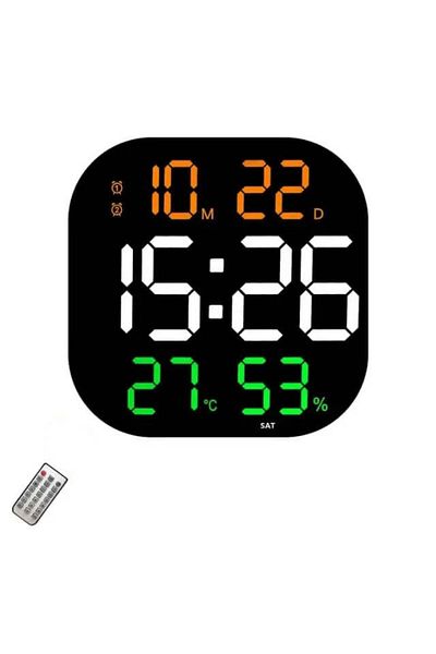 VTM Ceas Digital de Perete cu LED RGB, Calendar, Cronometru, Alarma, Snooze, 32x32cm