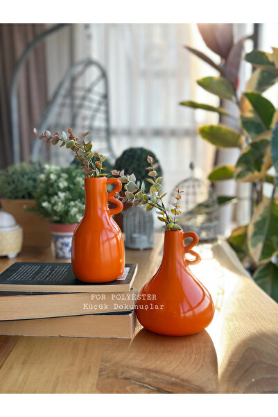 FOR POLYESTER Küçük Dokunuşlar 2’li Kulplu Vazo Biblo Takım /Masa-Sehpa Üstü/...