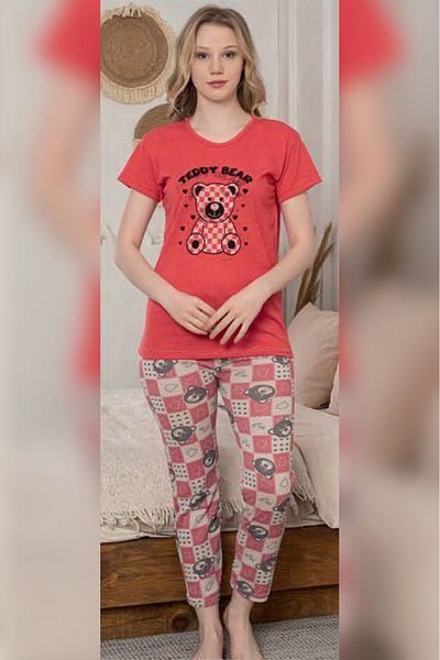 Farya Home Set de pijamale pentru femei, cu mâneci scurte, cu modele, economic Ecodream