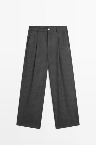 Massimo Dutti Orta bel geniş paça ince çizgili pantolon